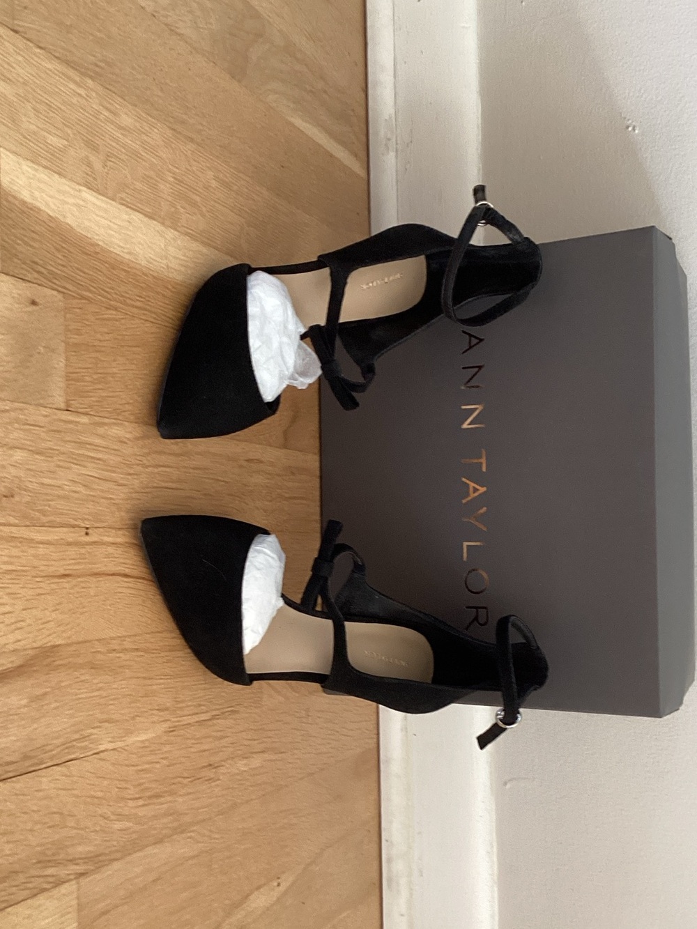 Ann Taylor Black Suede Pointed-Toe Ankle-Strap Heels